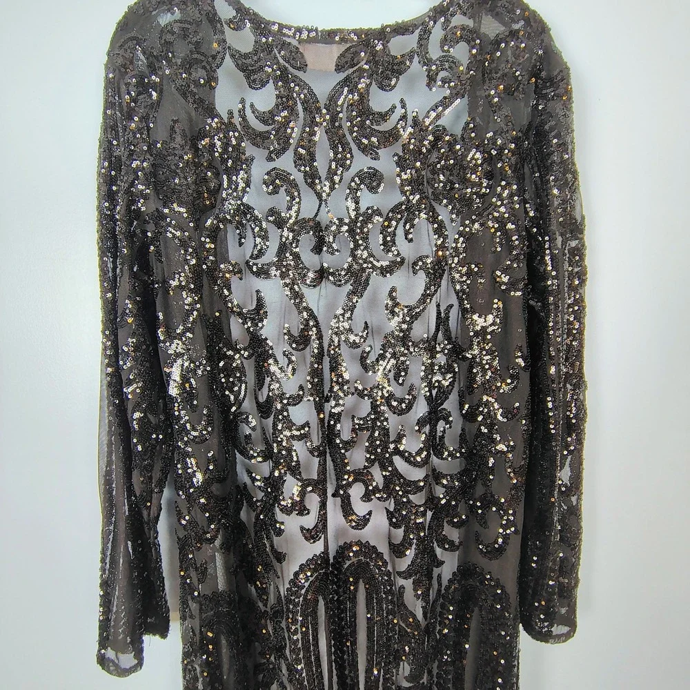 Southern Fried Chics XL Black Sequin Mesh Duster Cardigan Victorian gothic - Picture 13 of 14